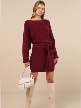 Lulu's Modern Comfort Plum Purple Dolman Sleeve Mini Sweater Dress